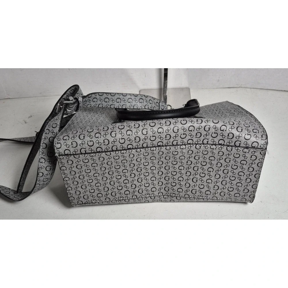 GUESS Logo Satchel Handbag Black Grey Monogram Structured Top Handle‎ Crossbody